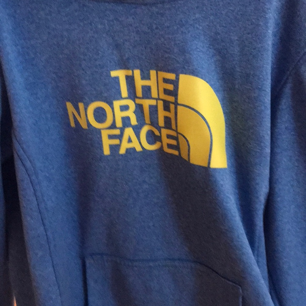 Blue and yellow north face hoodie